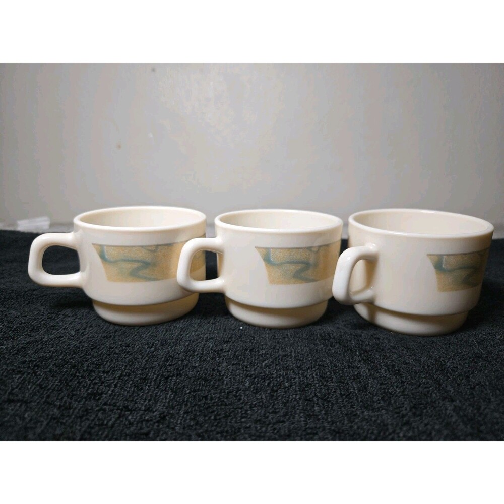 Vintage Arcopal France White Milk Glass Stackable Mugs Set of 3